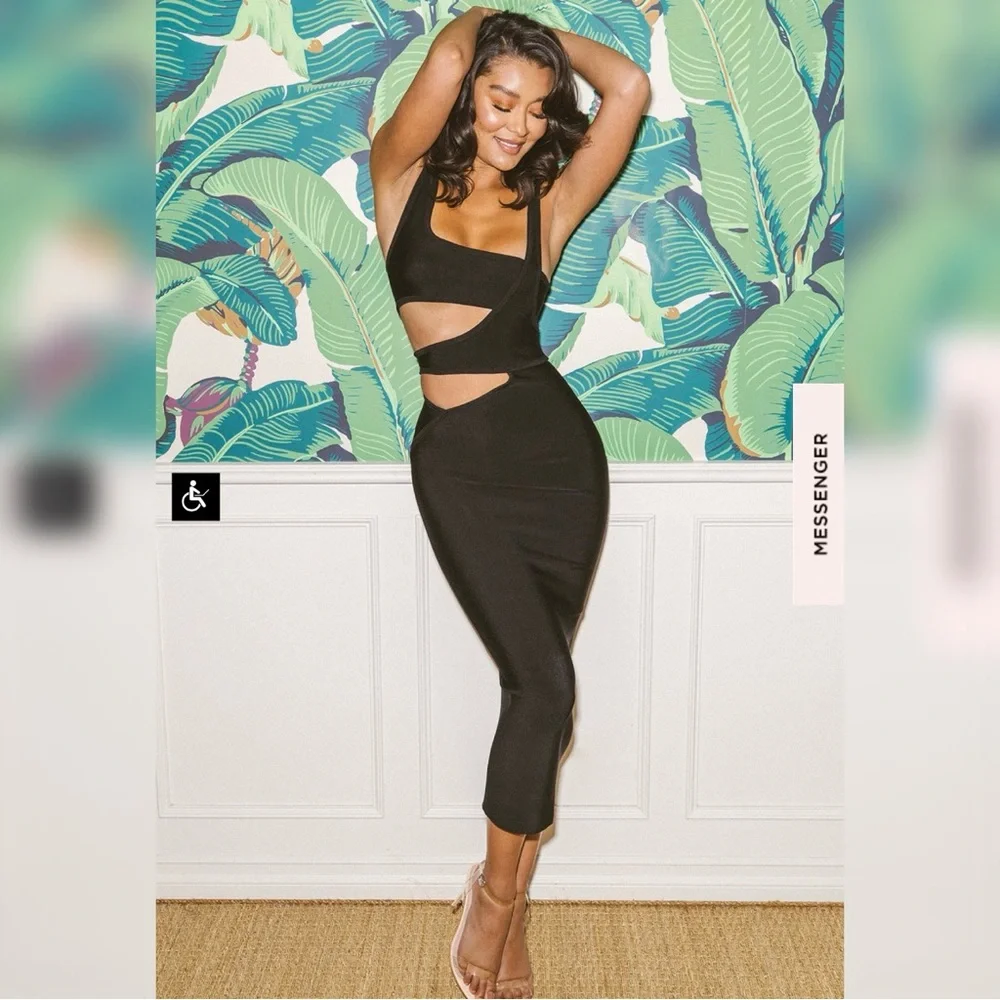 House of CB London Miya Black Bandage Cut Out Dress - Picture 2 of 6